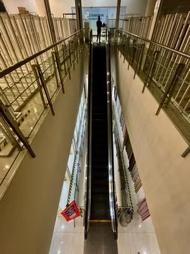 Empty Racks and Escalator View in the Mall Stock Photos