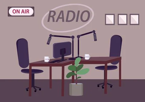 Empty radio studio flat color vector illustration Stock Illustration