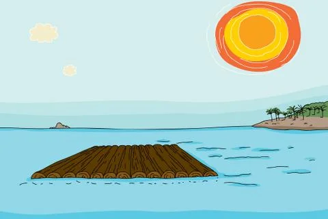 Empty raft in ocean Stock Illustration