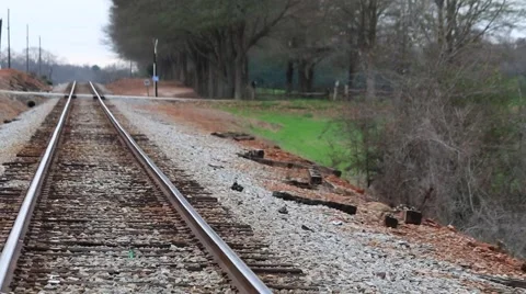 Empty Railroad Tracks to Horizon Stock Footage 58719627