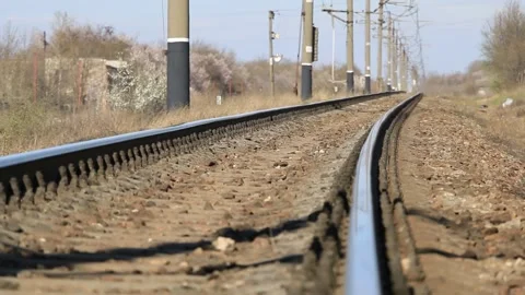 Empty railroad tracks in summer Video stock 135192524