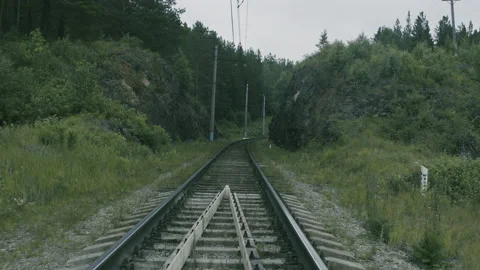 Empty railway in the forest Stock-Footage 145810600