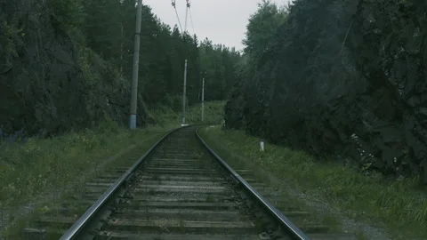 Empty railway in the forest Stock Footage 145899922