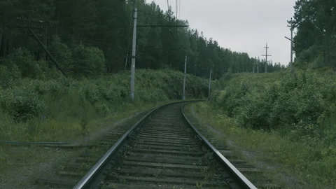 Empty railway in the forest Stock Footage 146104623