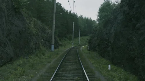 Empty railway in the forest Stock Footage 147097468