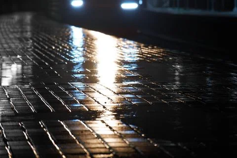 Empty railway platform at night Stock Photos