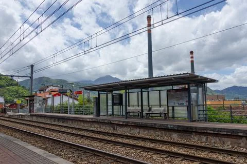 An empty railway platform at a small train station in rural Spain. 写真素材