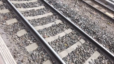 Empty railway track in motion Stock Footage 129731830