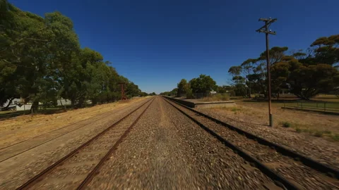 Empty railway tracks. Video from the FPV drone. Stock Footage 245193486