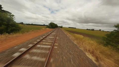 Empty railway tracks. Video from the FPV drone. Stock Footage 245193847