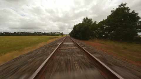 Empty railway tracks. Video from the FPV drone. Stock Footage 245194929