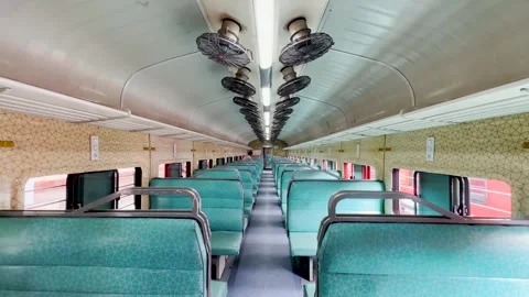 Empty Railway wagon train lately in evening. 4K (POV) Stock-Footage 252345949