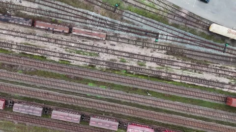 An empty railyard with multiple train tracks stretching into the distance, Stock Footage 291056396