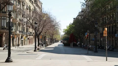 Empty Rambla de Catalunya street in the city center. Centered view. Stock Footage