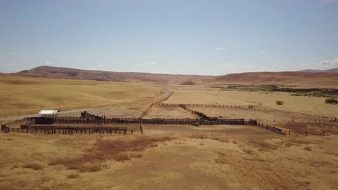 Empty Ranch Farm Pasture with No Animals Aerial Drone Shot 4K Stock Footage 146137437