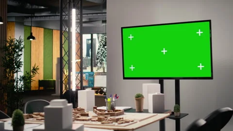 Empty real estate office space with 3D software and chroma key display Stock Footage 316644939