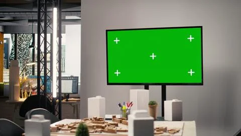 Empty real estate office space with 3D software and chroma key display Stock Photos