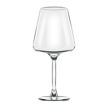 Empty realistic 3d wine goblet transparent crystal glass with a long slende.. Stock Illustration