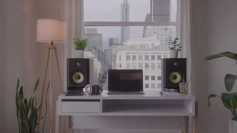 Empty Recording Studio in a High Rise Apartment Building Stock Footage 222005690