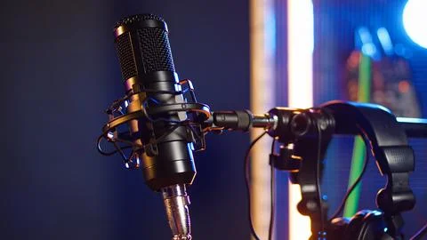 Empty recording studio with a luxury microphone on retro stage Stock Photos
