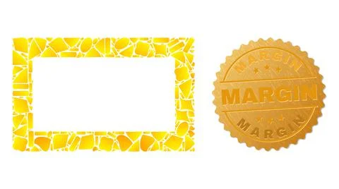 Empty Rectangle Icon Collage of Gold Spots and Textured Margin Seal Illustrazione stock