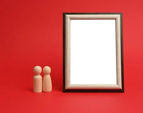 Empty rectangular blank wooden frame, red background Stock Photos