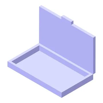 Empty rectangular box open presenting purple interior isometric view Illustrazione stock