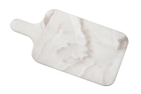 Empty rectangular marbled cutting board cut out on white background Foto stock