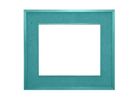 Empty rectangular picture frame in turquoise color isolated on a white Foto stock