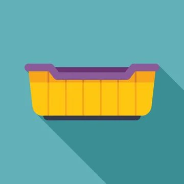 Empty rectangular plastic litter box for cats with purple trim on turquoise Stock Illustration