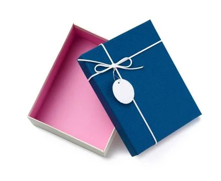 Empty rectangular white cardboard box with blue lid for gift wrapping isol... Stockfoto's