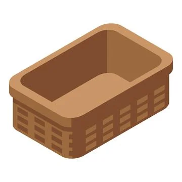 Empty rectangular wicker basket standing on white background 스톡 일러스트