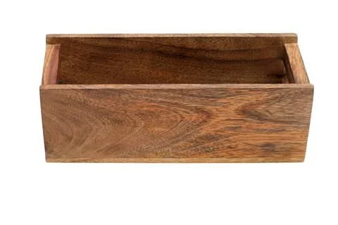 Empty rectangular wooden box isolated on white background. Storage containe.. Stock Photos