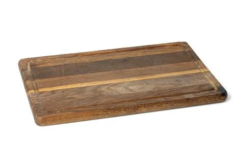 Empty rectangular wooden cutting kitchen board isolated on white background Stock Photos