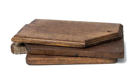 Empty rectangular wooden oak kitchen cutting board. White background Stock Photos