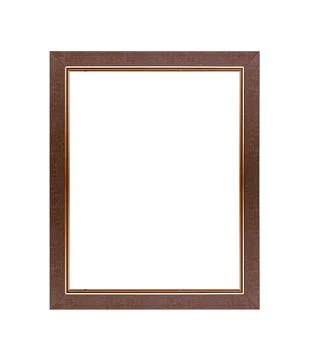 An empty rectangular wooden picture frame isolated on a white background. Foto stock