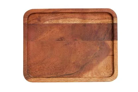 Empty rectangular wooden tray on isolated white background. Natural organic.. Stock Photos