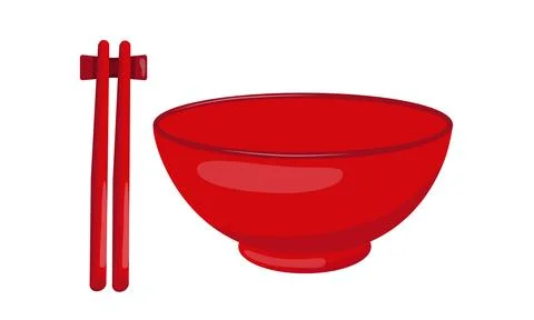 Empty red bowl with chopsticks, shadow. Vector stock illustration isolated on Stock Illustration