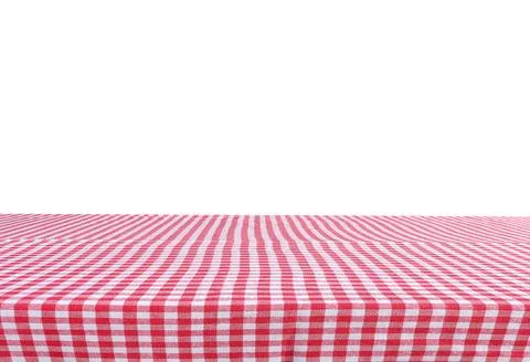 Empty red checkered, red checkered tablecloth on white background  Stock Photos