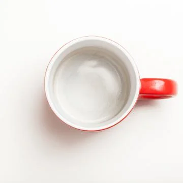 Empty red coffee, tea mug, cup, top view on white Foto stock