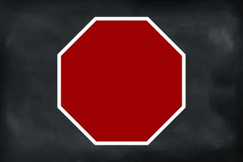 Empty red color stop sign on black chalkboard with copy space for text around. Stock Illustration