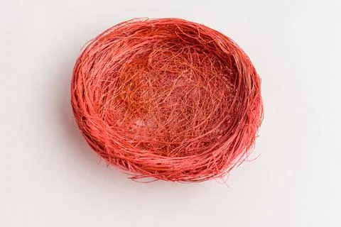 Empty red colored decorative rustic basket for Easter eggs  Stock Photos