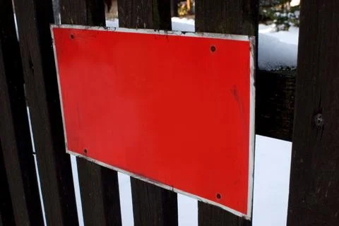 Empty red danger sign warning garden door, Germany Stock Photos