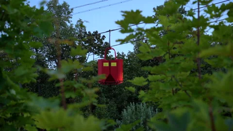  An empty red funicular rises uphill Stock Footage 158446120