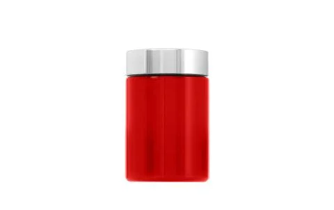 Empty red glass bottle standing on white background Stock Photos