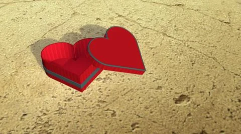An empty red heart-shaped gift box on the concrete floor. Jewelry box.  Stock Illustration