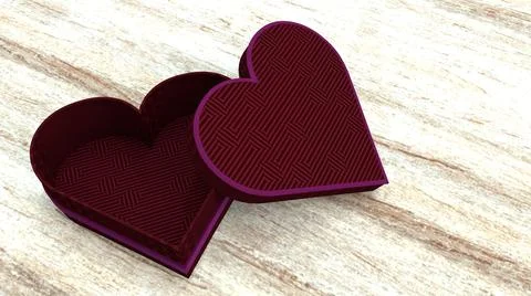 An empty red heart-shaped gift box on the wooden floor. Jewelry box.  Stock Illustration