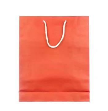Empty red paper bag isolated on white Stock-Fotos