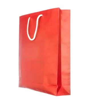 Empty red paper bag isolated on white 写真素材
