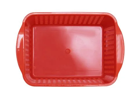 Empty red plastic basket isolated on transparent background Foto stock